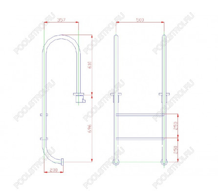 Лестница  3 ступени  (у.б.) Flexinox WALL (87132031)